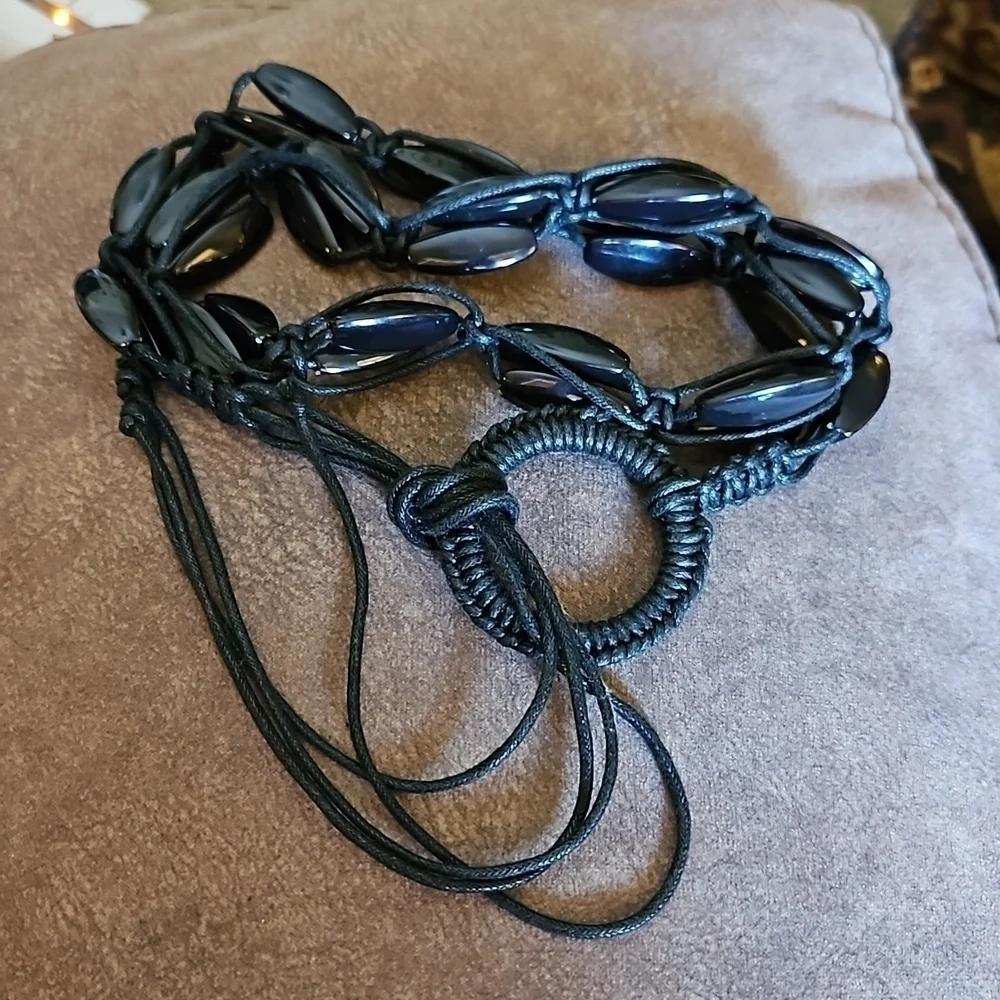 3/$30 Black Acrylic Beaded Macrame Belt